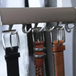 Belts hanging on Matte Nickel ELITE Belt Rack - Tag Hardware