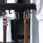 Belts hanging on Oil Rubbed Bronze ELITE Belt Rack - Tag Hardware